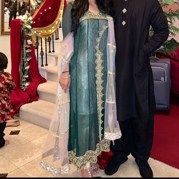 Pakistani shalwar kameez gown dress green wedding formal womens size medium 6 - Picture 14 of 14